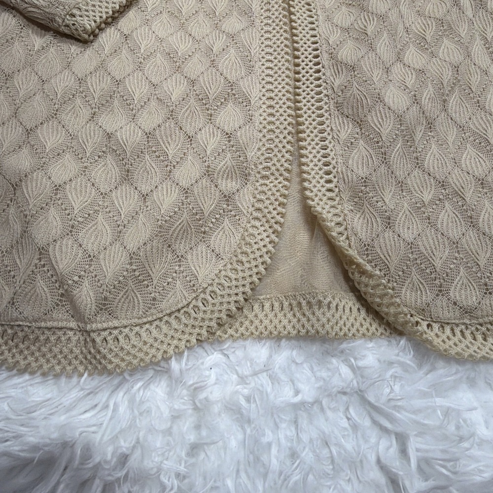 Vintage 1950s Japan Cardigan Sweater Open Front Scalloped Beige Knit 50 52 Rare - Picture 4 of 9